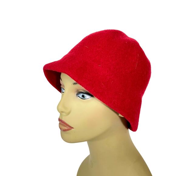 Banana Republic 100% Wool Bucket Hat Cherry Red Cloche Hat Winter Cap Cozy - Picture 7 of 11